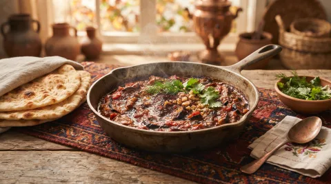 یتیمچه اصفهانی با بادمجان و گوجه
