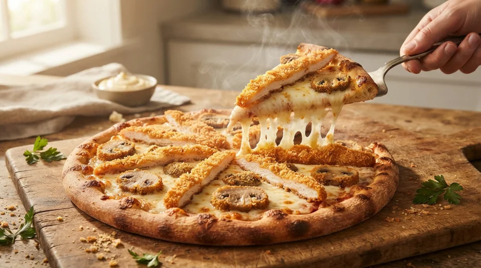 پیتزا مرغ سوخاری و قارچ