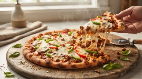 پیتزا بولونیز خانگی با گوشت و قارچ